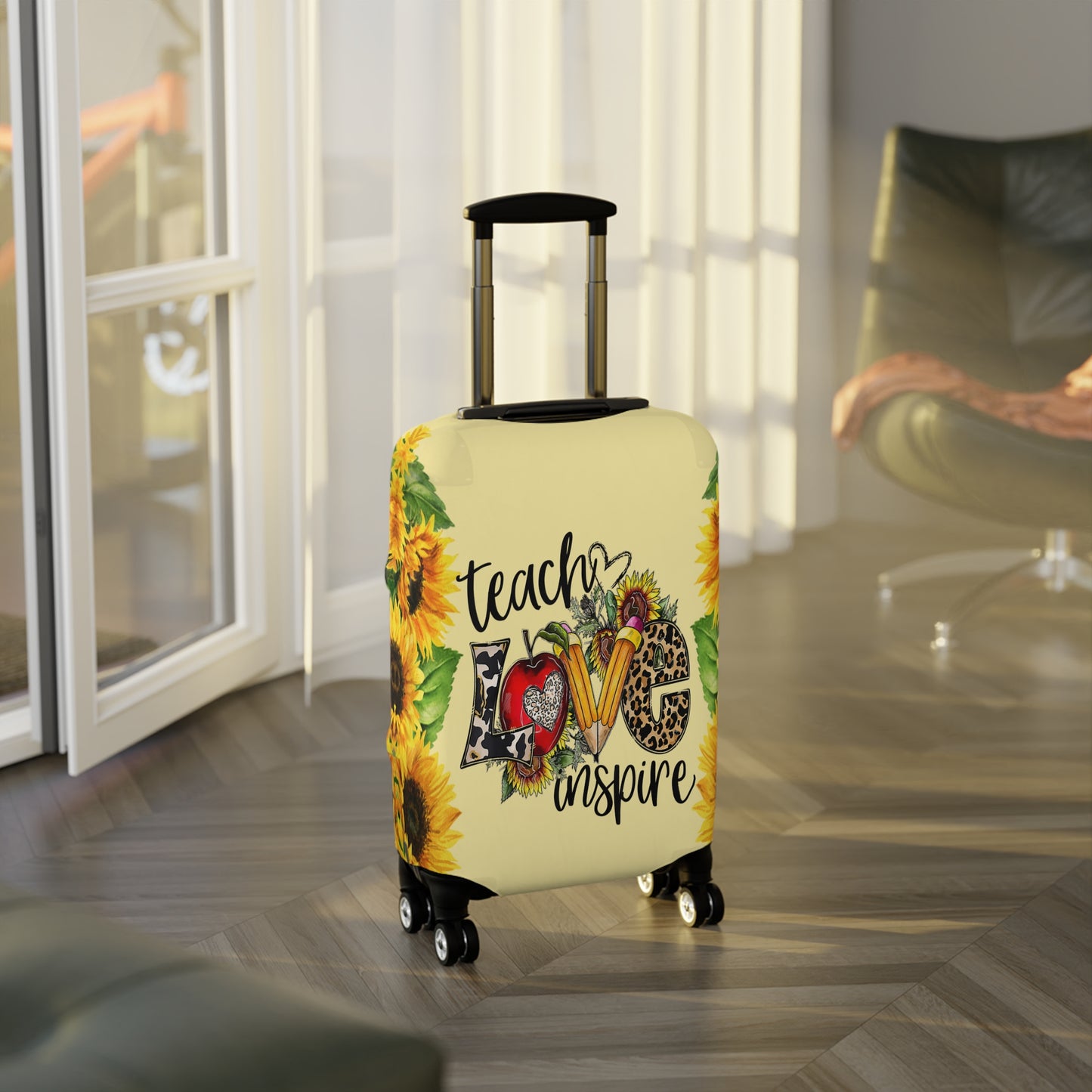 Luggage Cover, Teacher, Sunflowers, Teach, Love, Inspire, awd-1756