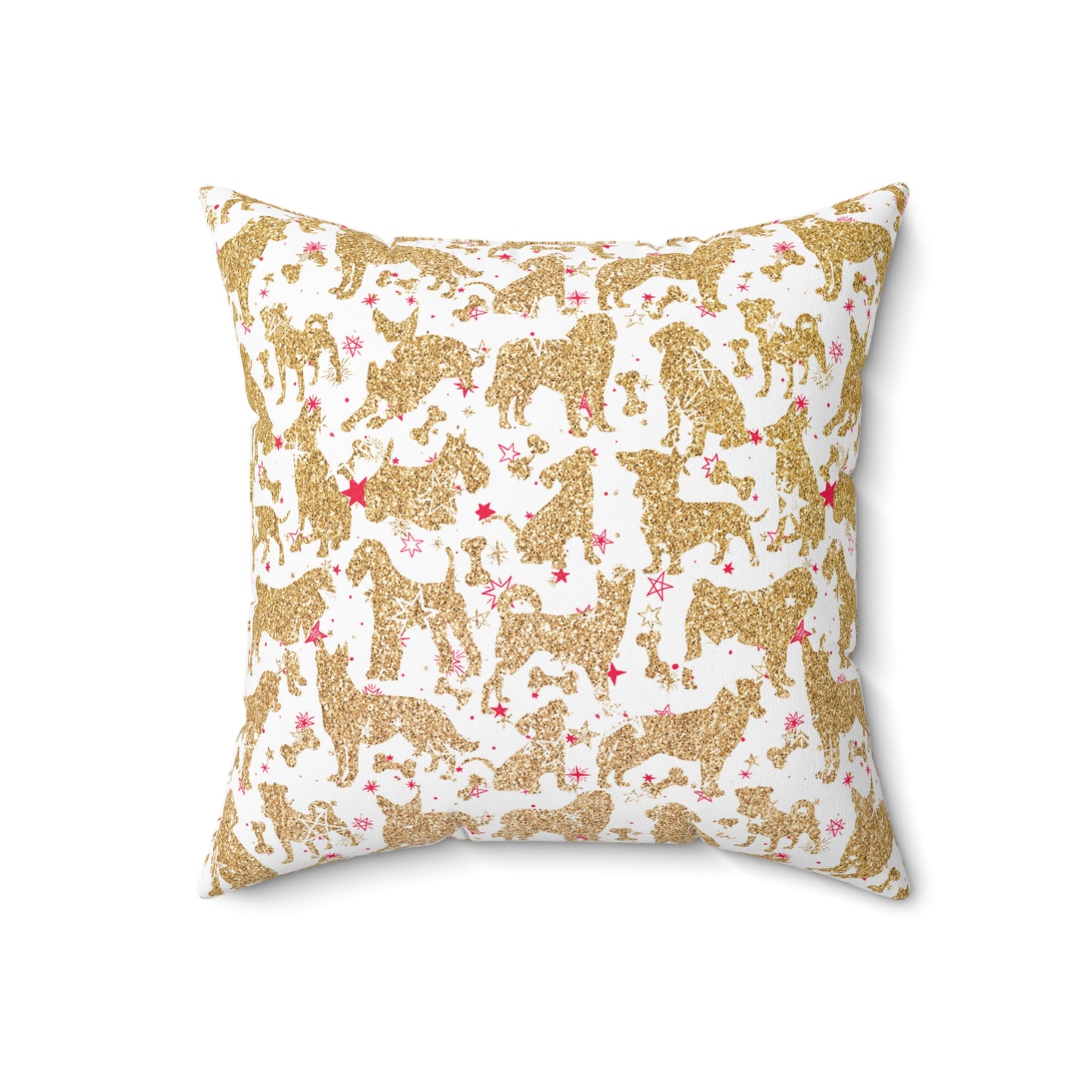 Spun Polyester Square Pillow, Doggie Gold Silhouette Christmas Cushion