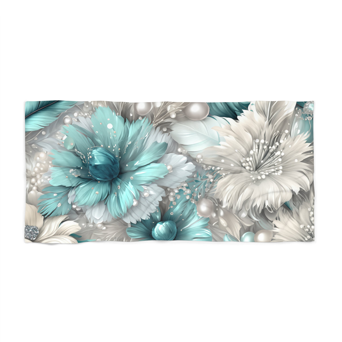 Beach Towel,  Turquoise Floral, Polycotton Towel, 2 sizes Available