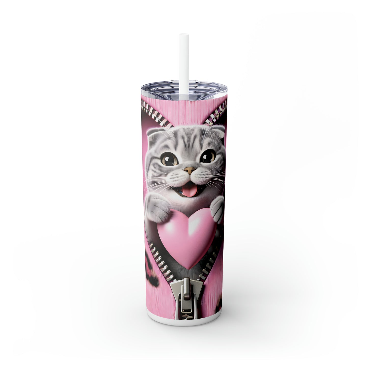 Skinny Tumbler with Straw, 20oz, Cat, Valentines Day, awd-746