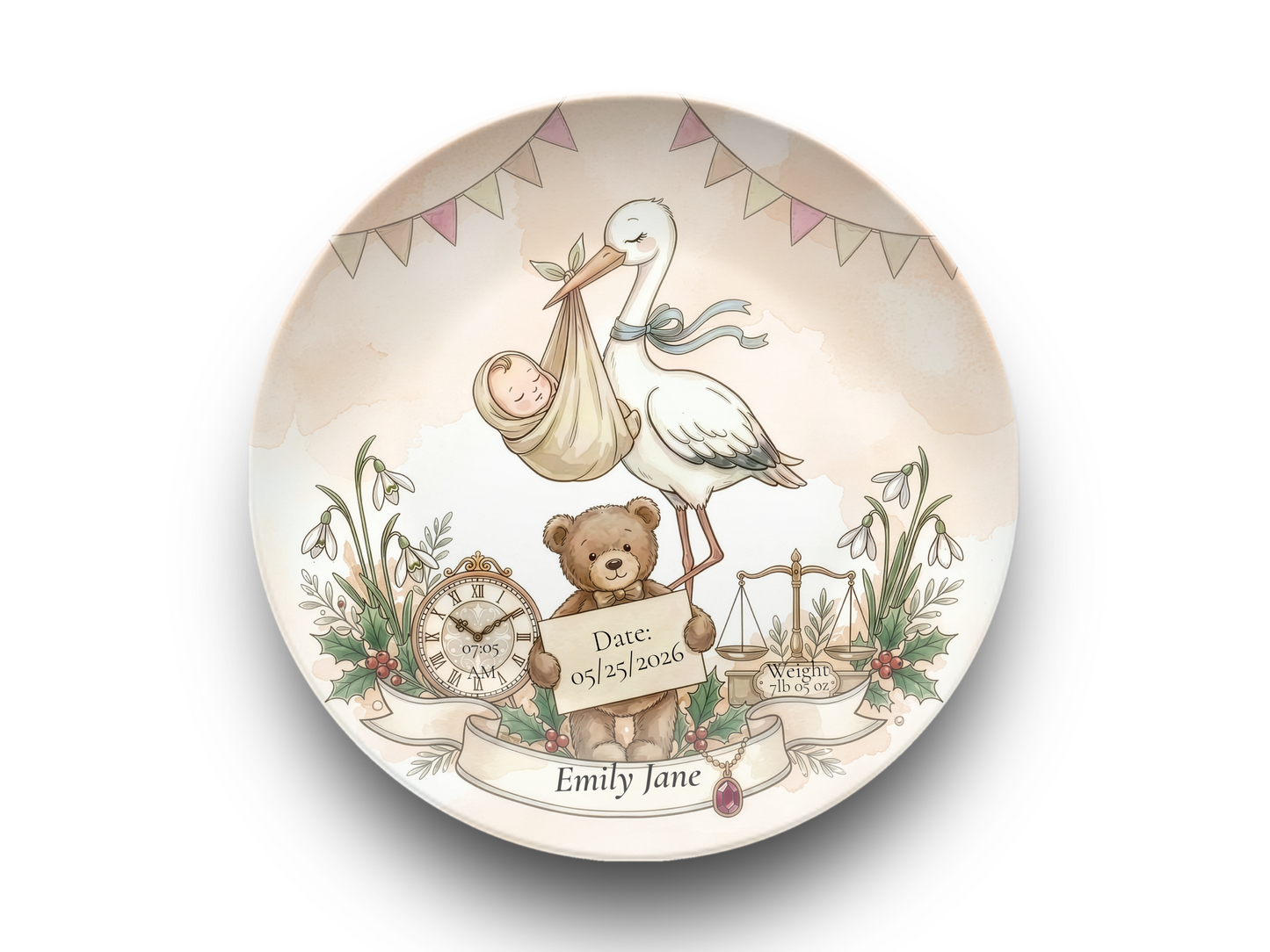 Personalised Baby Keepsake Plate | Birth Details Plate | Newborn Gift | Custom Baby Name Plate | Baby Shower Gift | First Birthday Keepsake