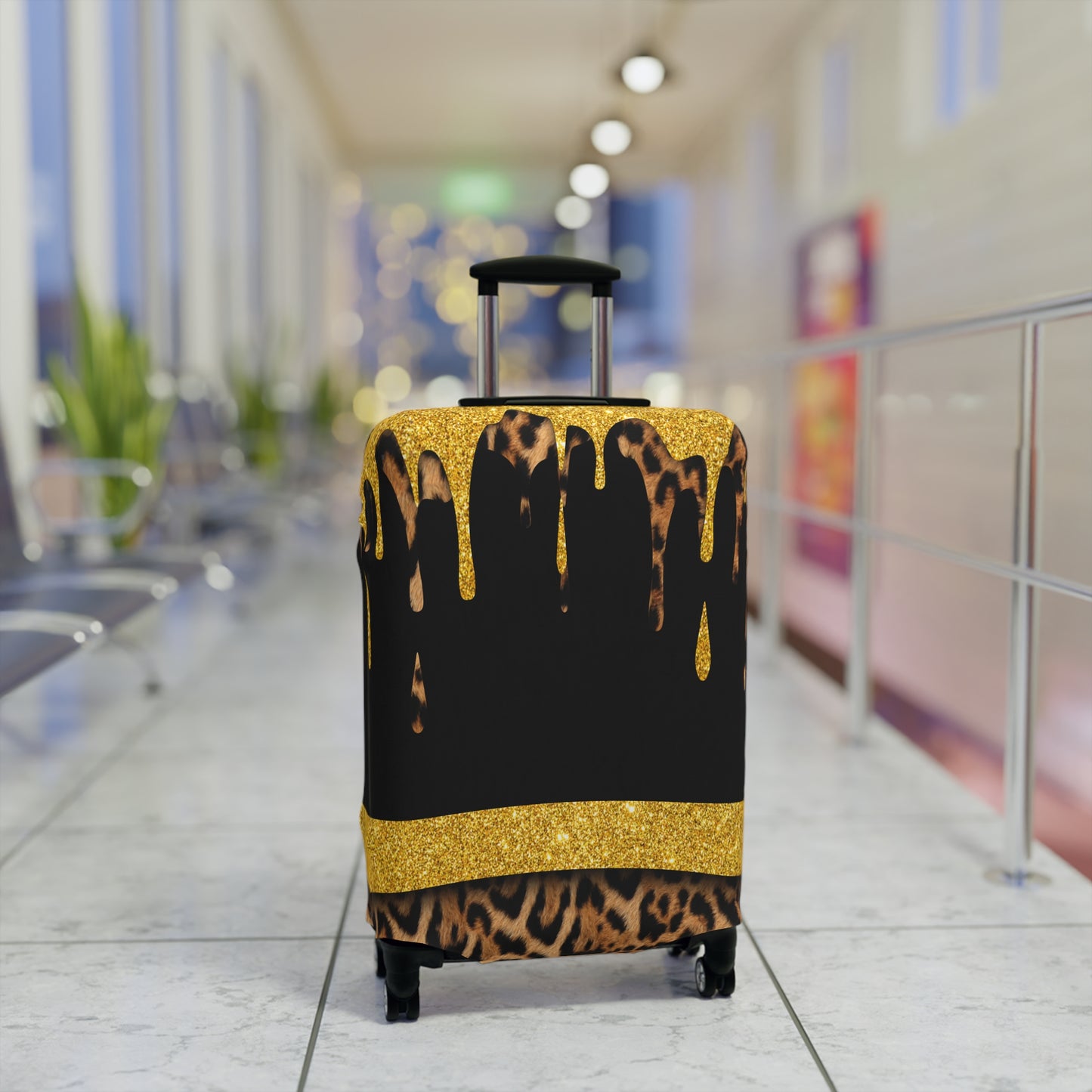 Luggage Cover, Black and Gold Leopard Print, awd-3108