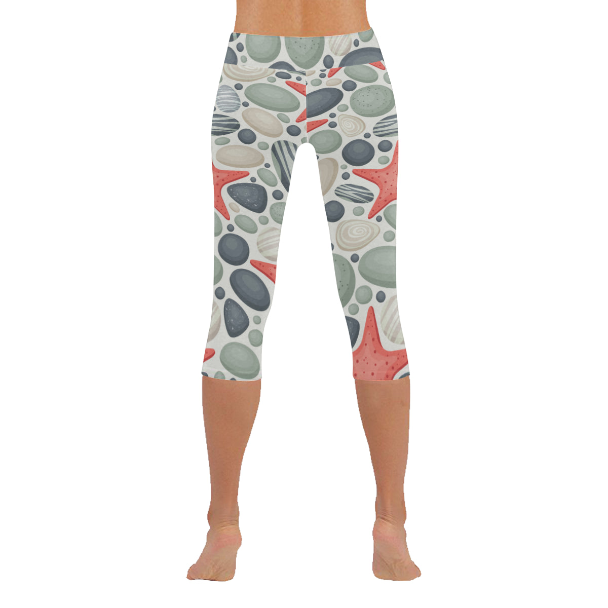 Ocean Stones and Sea Stars Women's Low Rise Capri Leggings (Invisible Stitch)