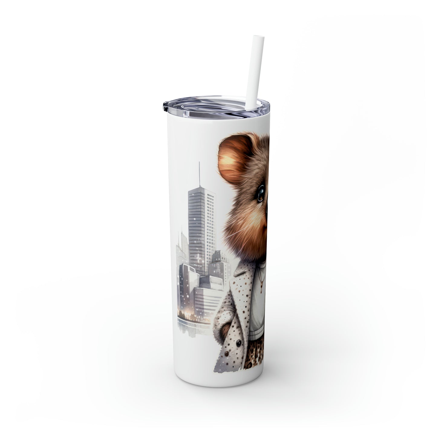 Skinny Tumbler with Straw, 20oz, Australian Animal, Quokka, Traveling, Taking Selfie, awd-1331