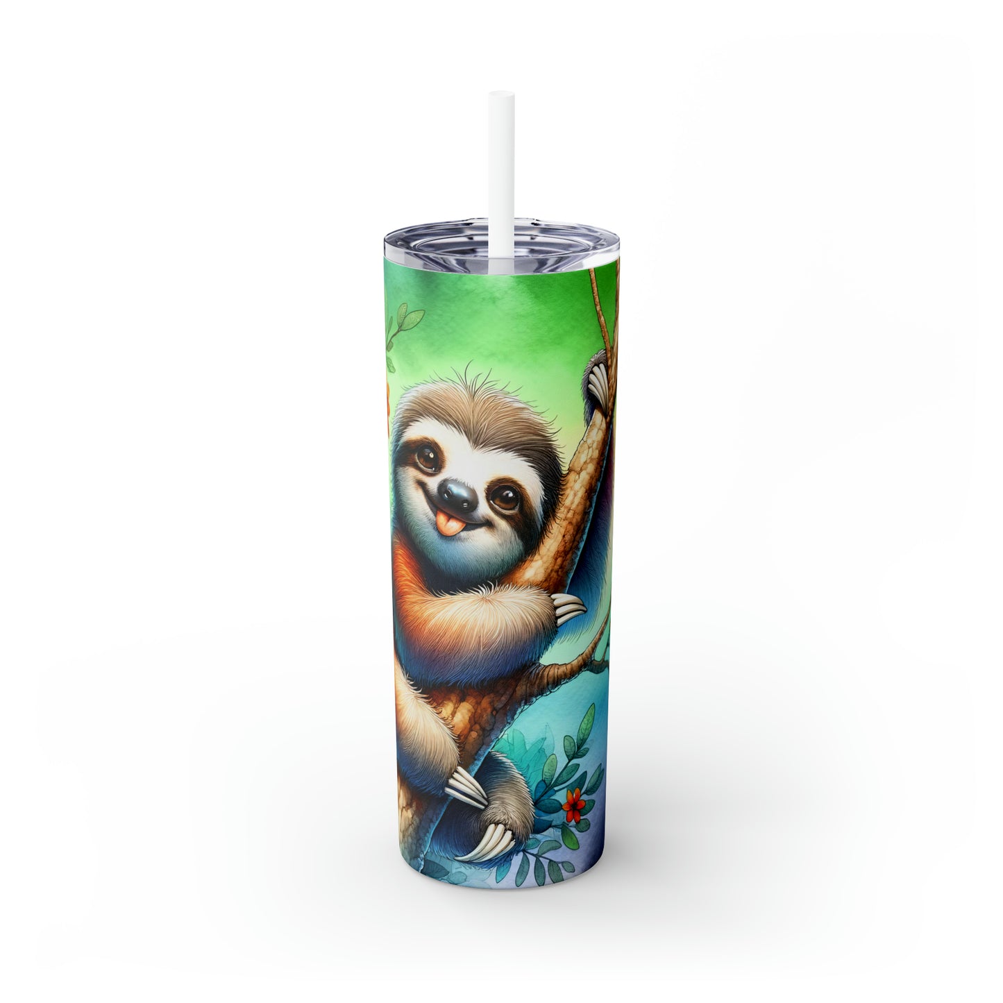 Skinny Tumbler with Straw, 20oz, Sloth