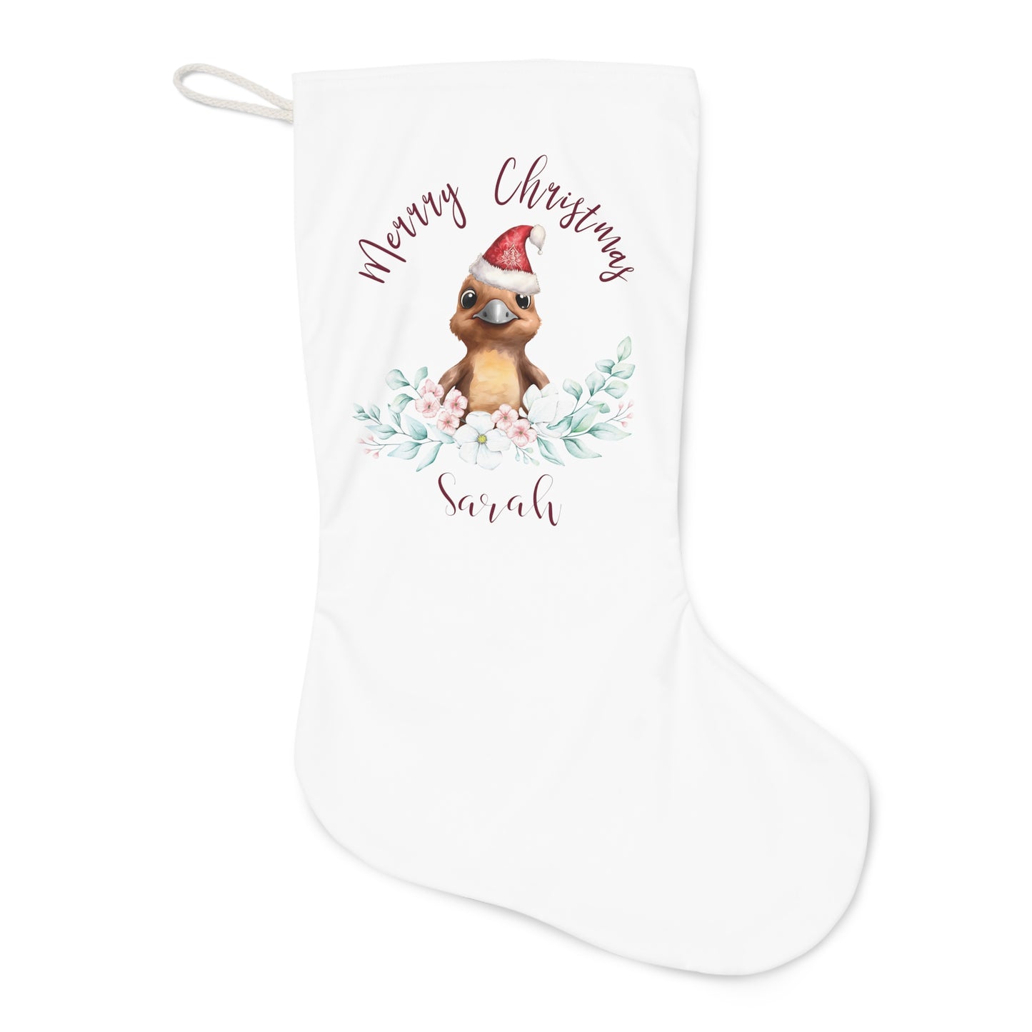 Personalised Santa Stocking, Australian Animals Eucalyptus, Platypus