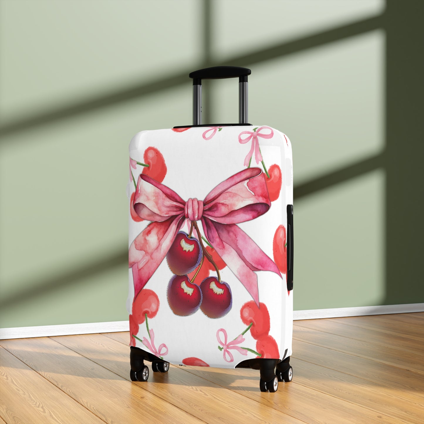 Luggage Cover, Rockabilly, Coquette, Pink Cherries and Ribbon, awd-2506