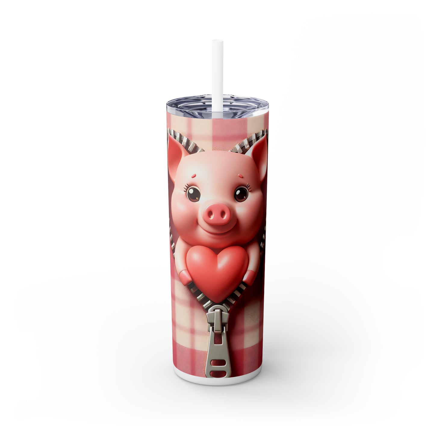 Skinny Tumbler with Straw, 20oz, Pig, Valentines Day