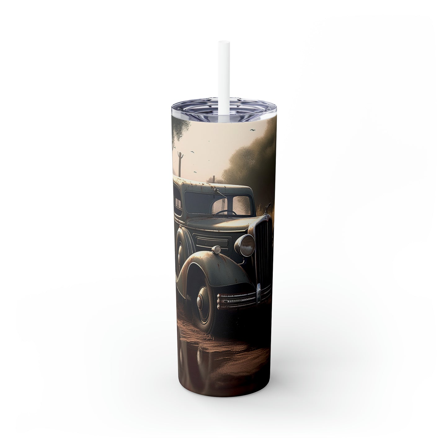 Skinny Tumbler with Straw, 20oz, Vintage Car