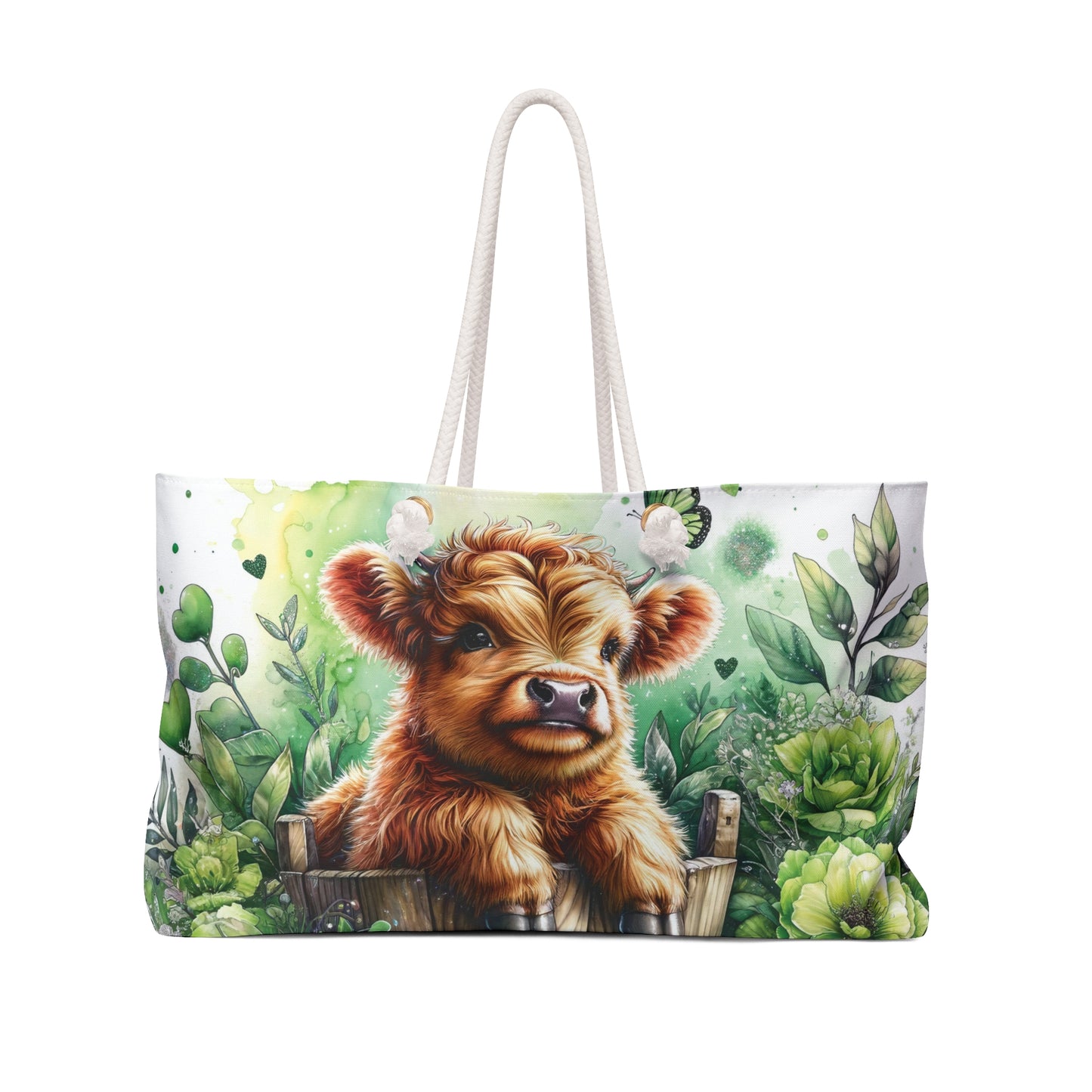 Personalised/Non-Personalised Weekender Bag, Highland Cow, Large Weekender Bag, Beach Bag, Book Bag