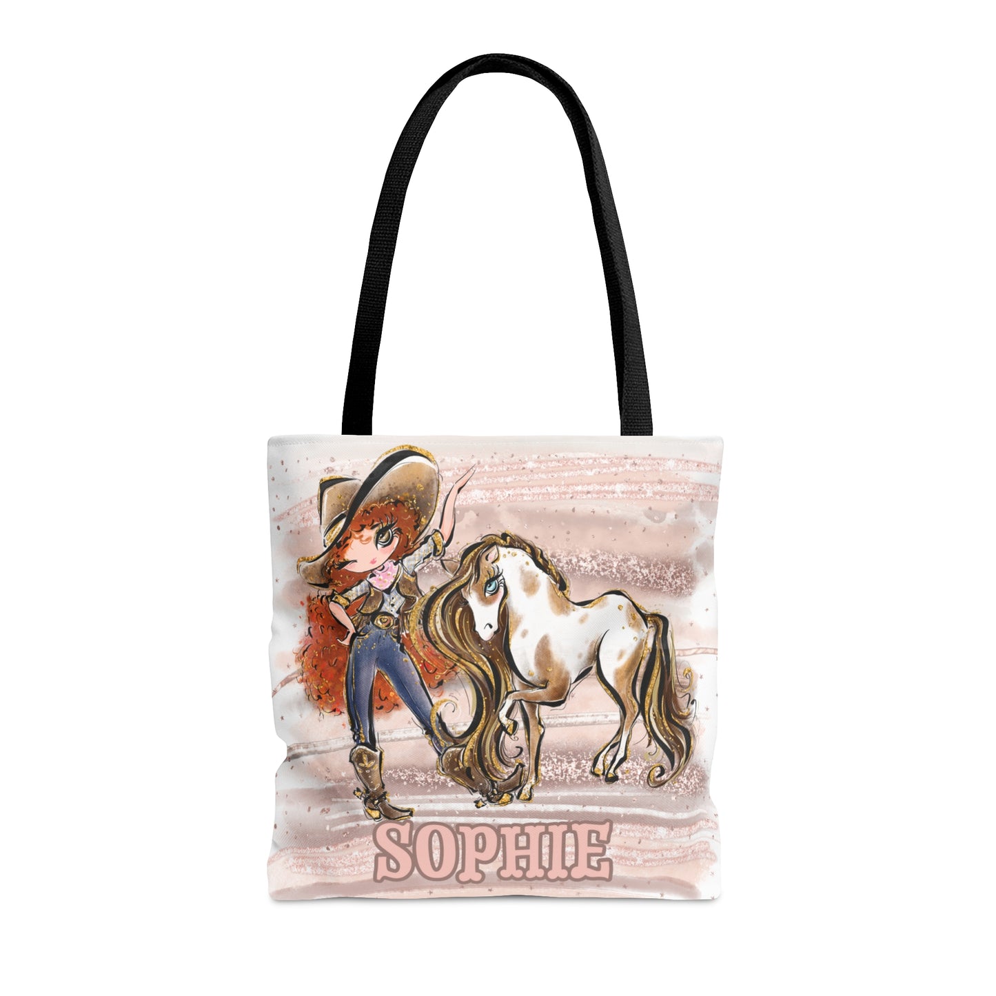 Personalised Tote Bag, Cowgirl & Horse, Red Curly Hair, Brown Eyes, Tote bag