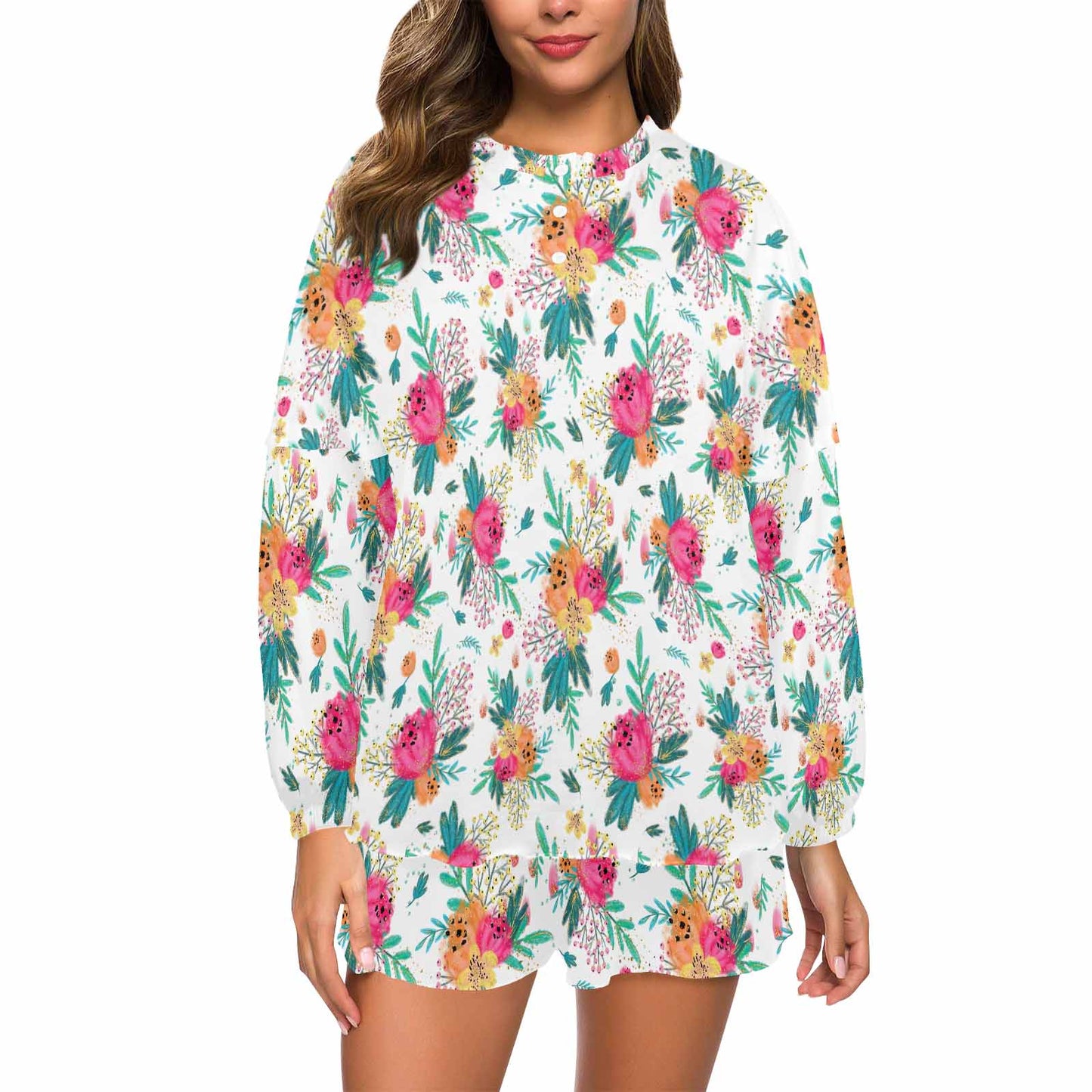 Australian Floral  Women's Long Sleeve Pajama Set with Shorts