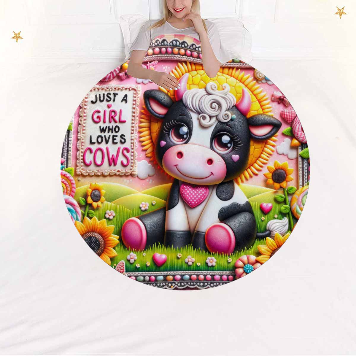Just a Girl Who Loves Cows Awd351117  Circular Micro Fleece Blanket 60"