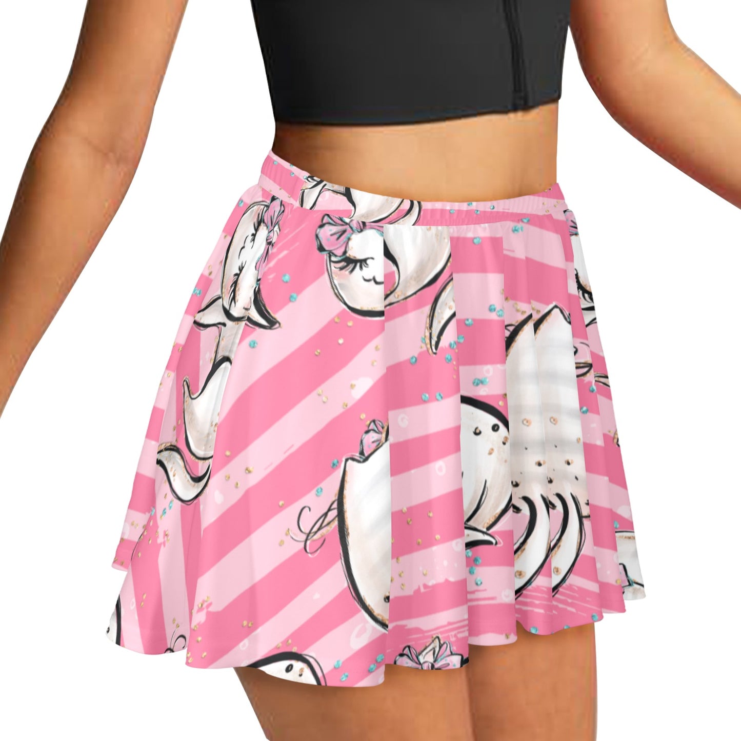 Skater Skirt Pink Cats Skater Skirt (Model D69)