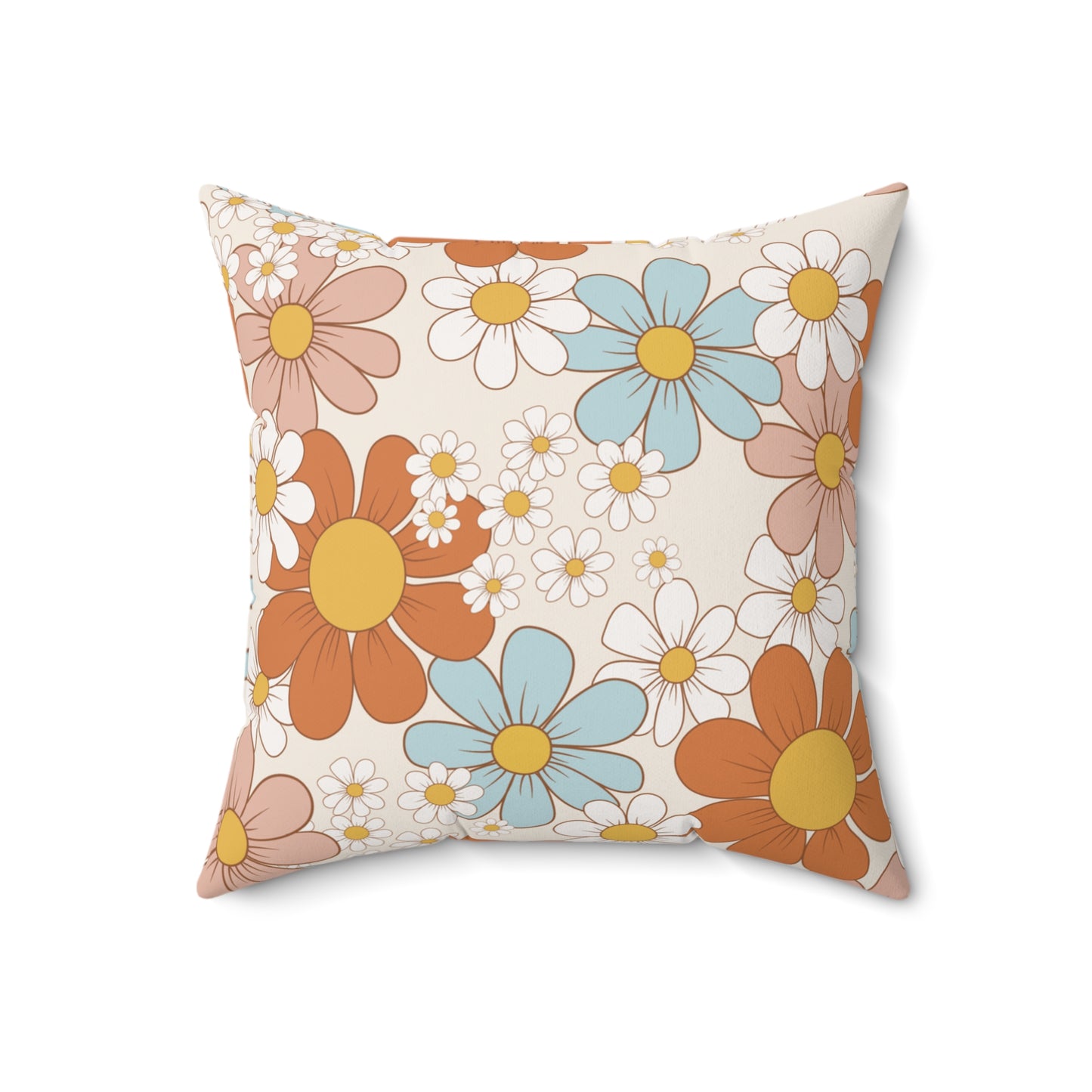 Spun Polyester Square Pillow, Retro Floral Cushion