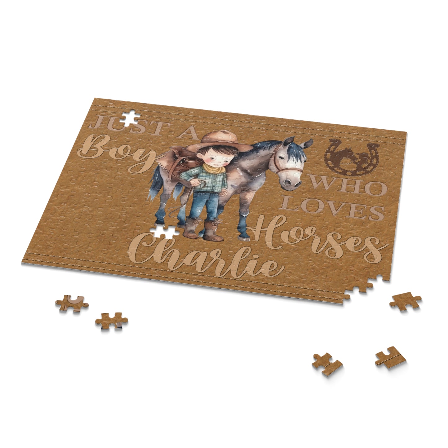 Personalised/Non-Personalised Puzzle, Just a Boy Who Loves Horses (120, 252, 500-Piece)