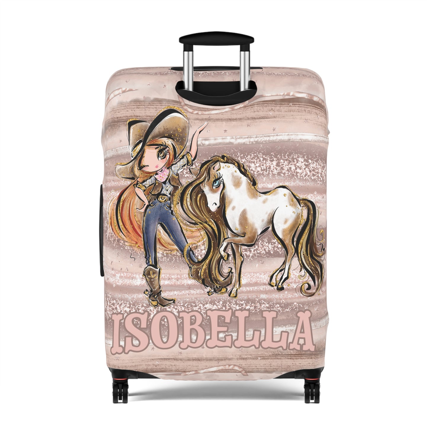 Luggage Cover, Howdy Cowgirl and Horse, Red Hair Brown Eyes