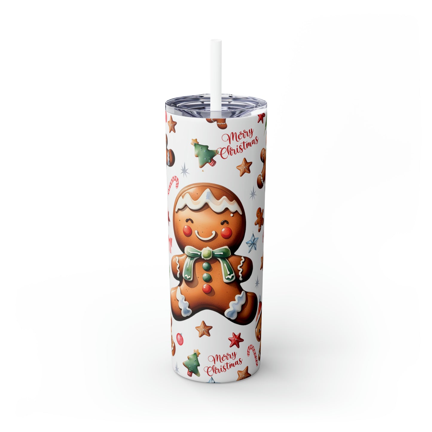 Skinny Tumbler with Straw, 20oz, Gingerbread, Christmas, awd-316