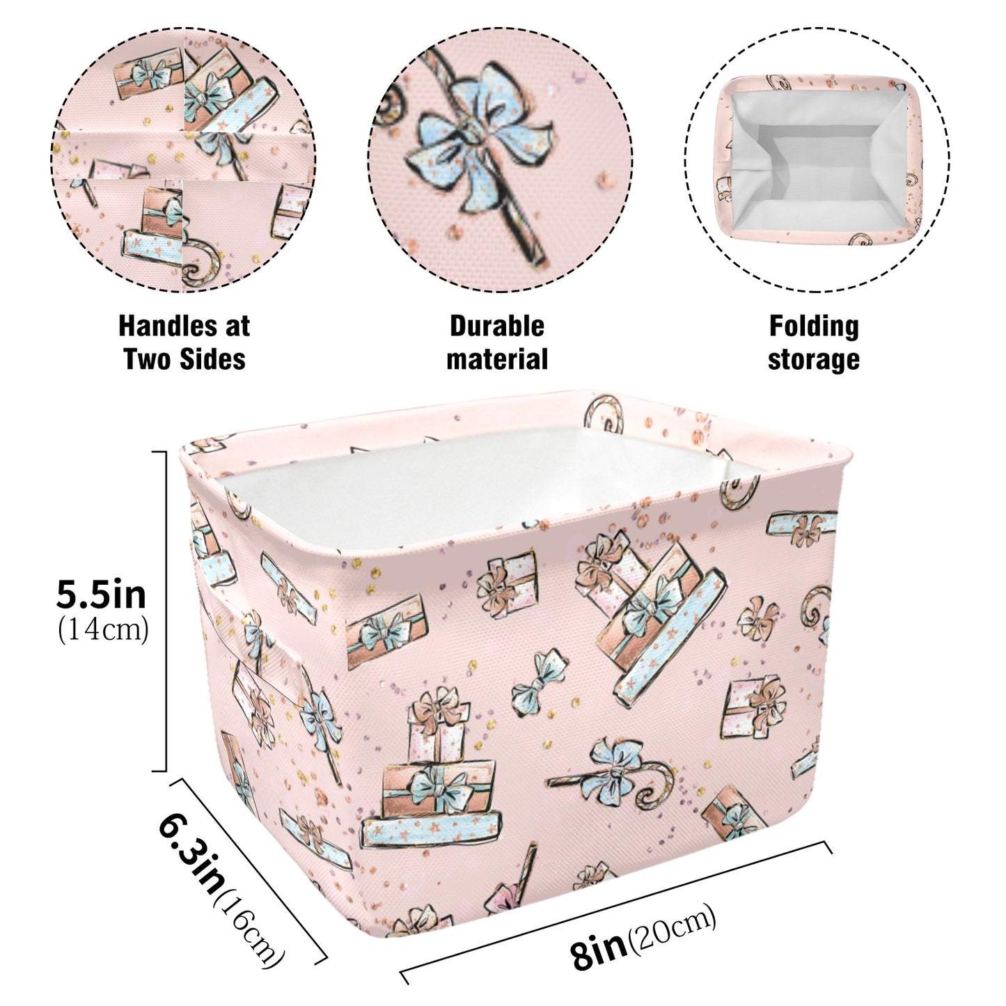 Pink Christmas Presents Fabric Storage Basket