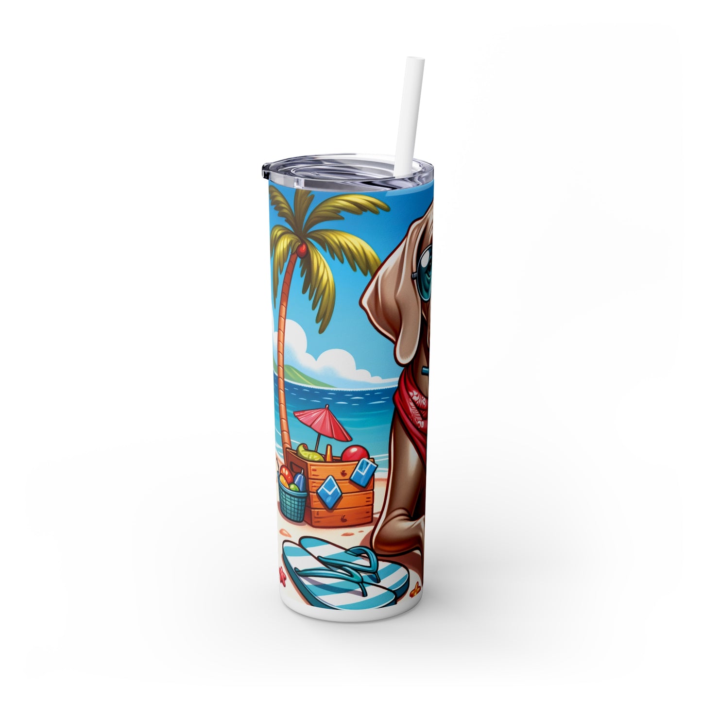 Skinny Tumbler with Straw, 20oz, Dog on Beach, Weimaraner, awd-1250