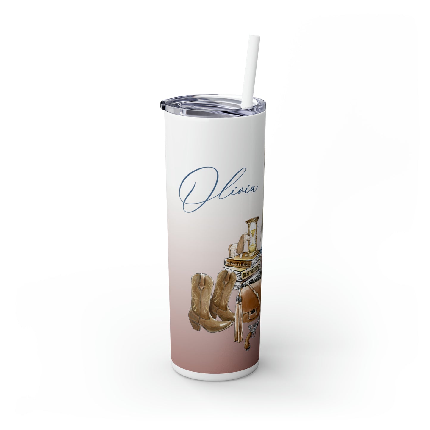 Skinny Tumbler with Straw, 20oz, Personalised, Horse, Western