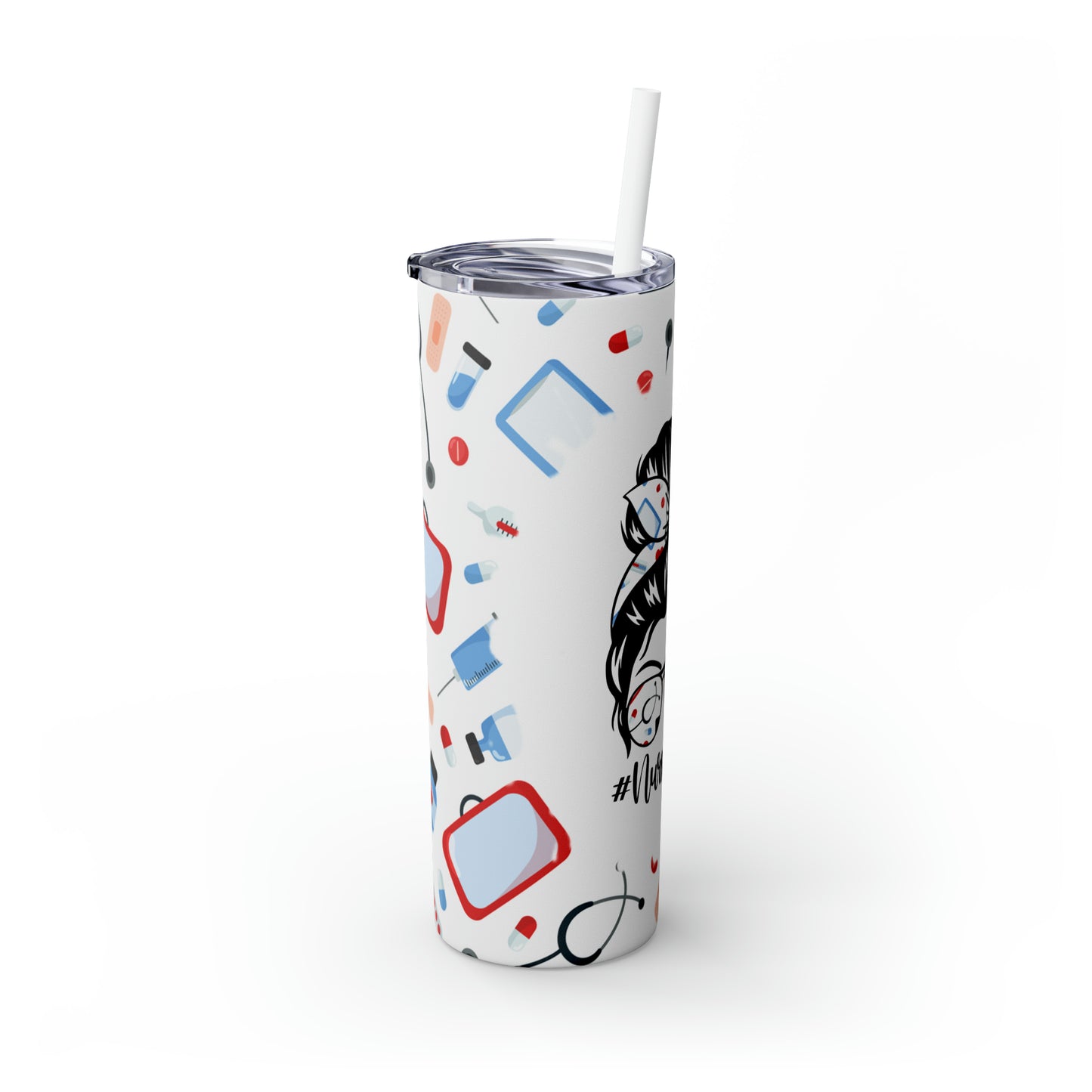 Skinny Tumbler with Straw, 20oz, Nurse