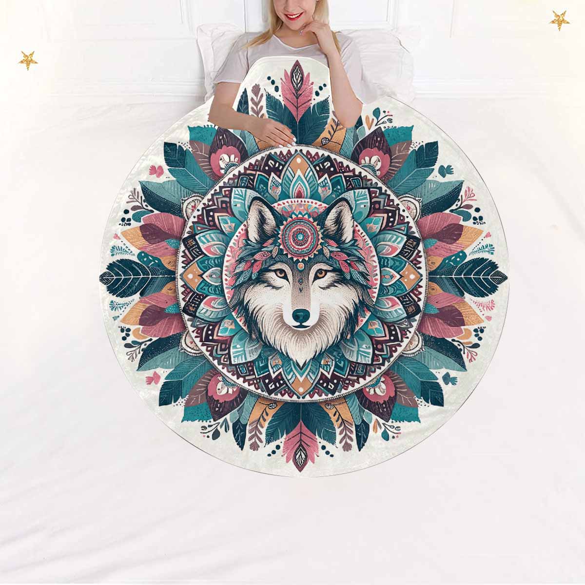 Mandella_Wolf_Awd35139_39  Circular Micro Fleece Blanket 47"