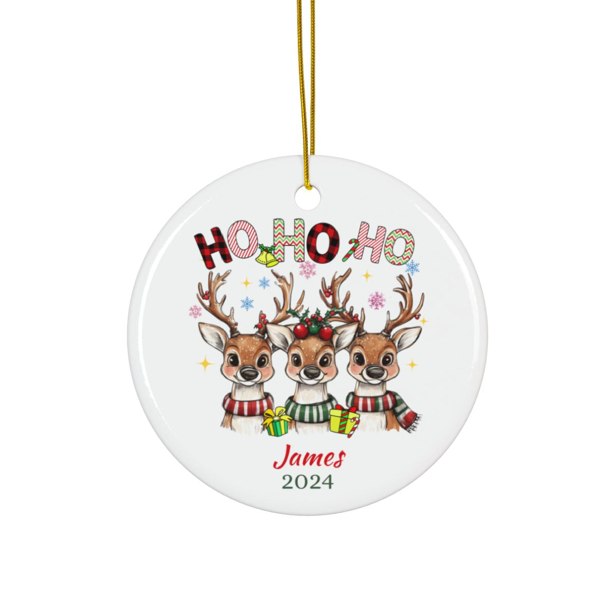 Personalized Christmas Ornament, Reindeer Ceramic Ornament, Holiday Decor Gift, Custom Year Keepsake, Personalized Gift Idea
