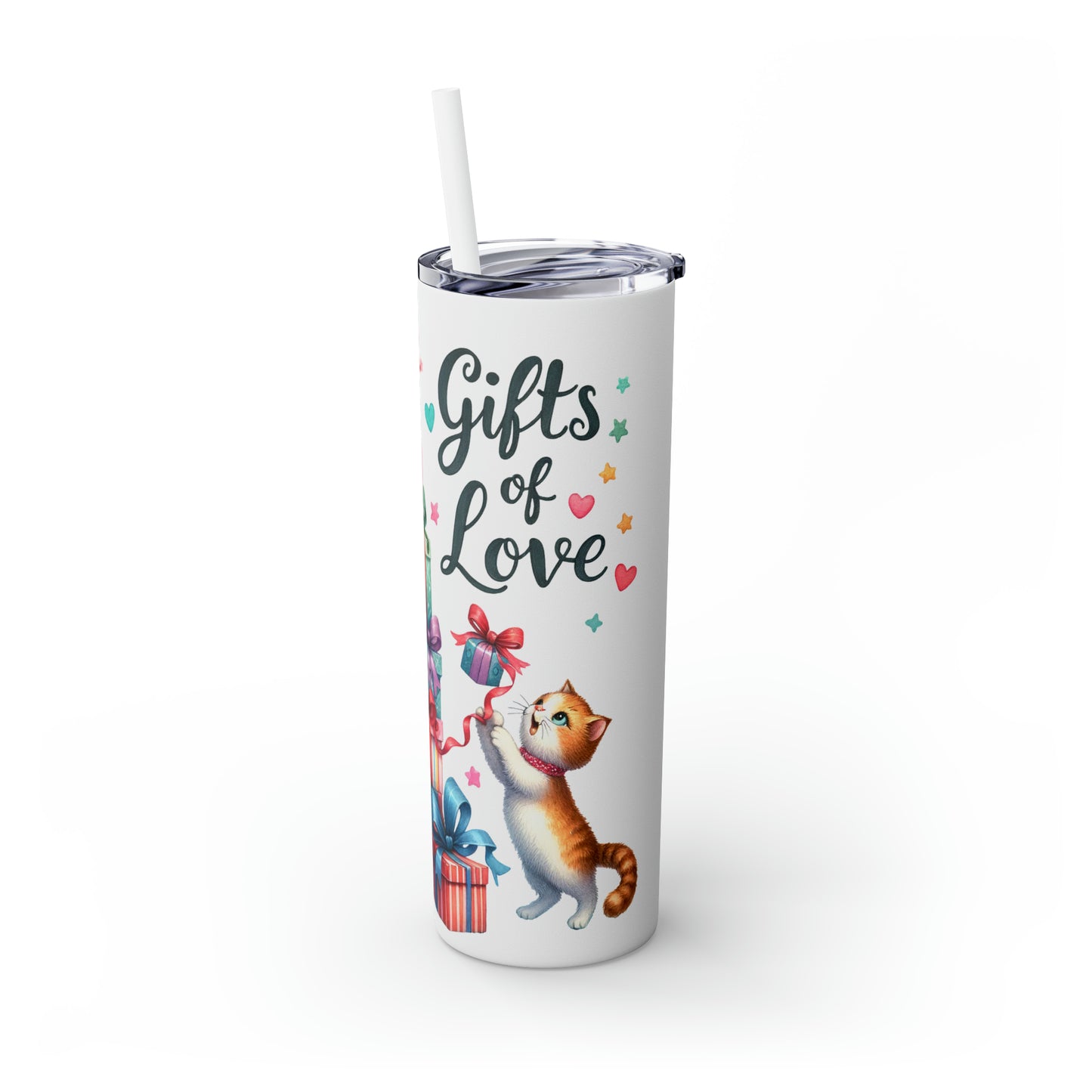 Skinny Tumbler with Straw, 20oz, Gifts of Love, Present Tree, awd-235