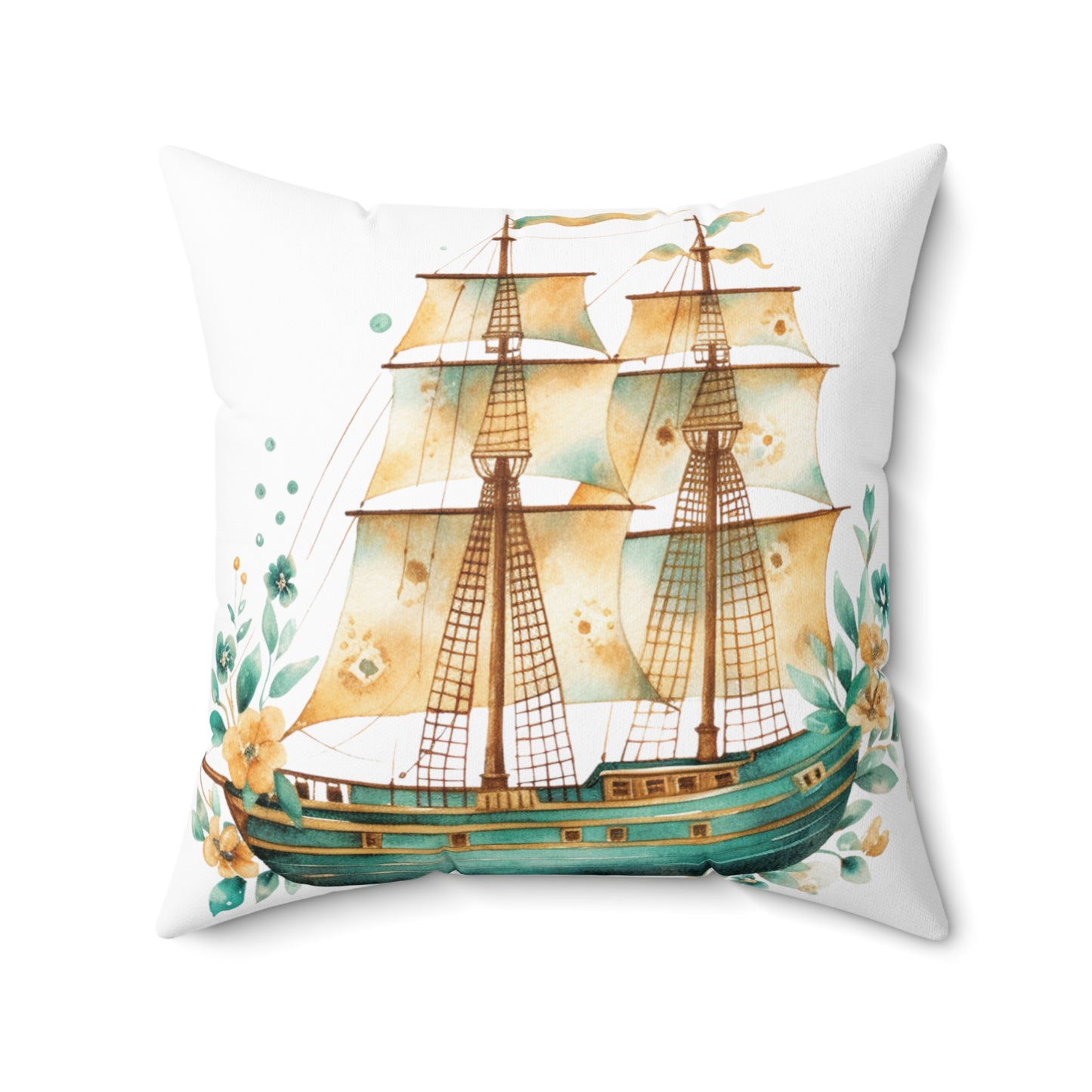 Nautical Polyester Square Cushion, Nautical cushion, White, Ship