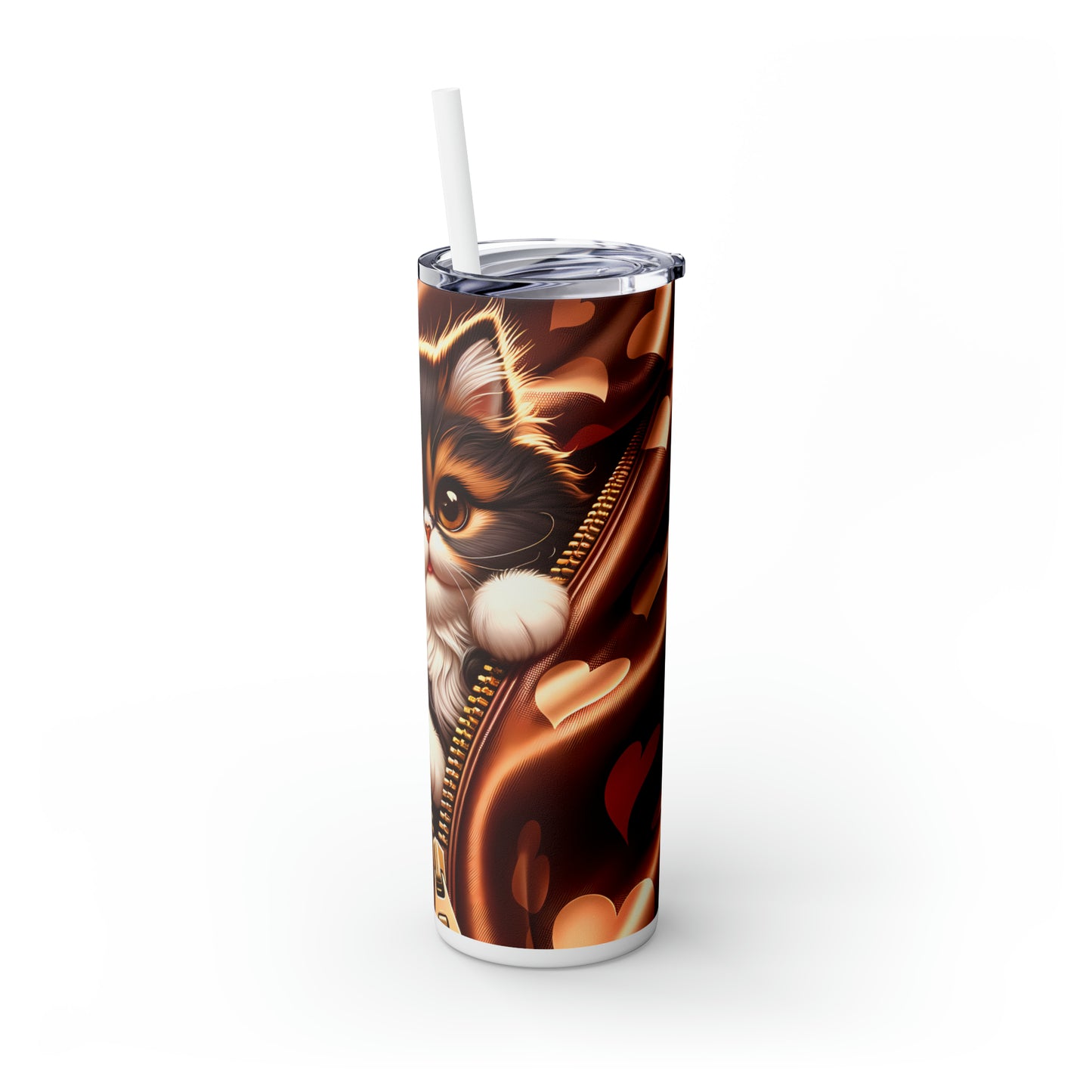 Skinny Tumbler with Straw, 20oz, Cat, Valentines Day, awd-933