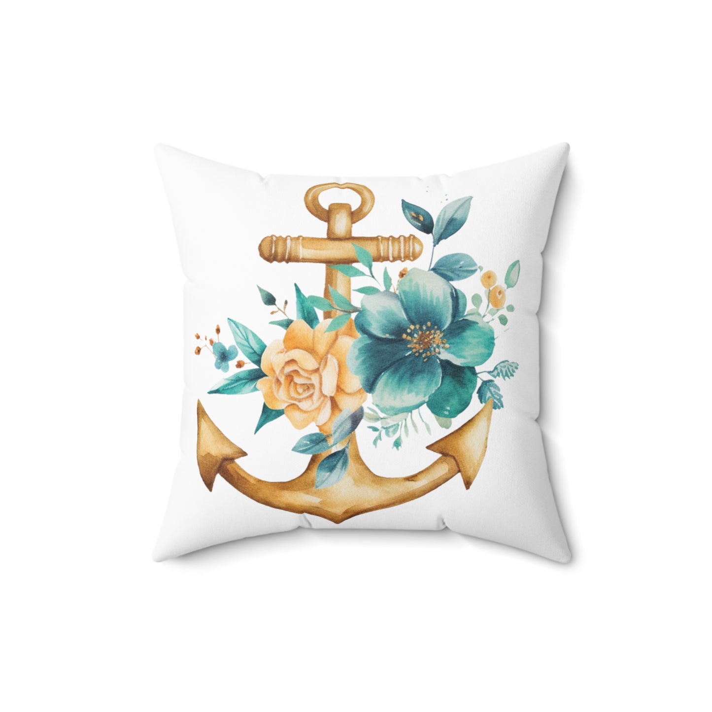 Nautical Polyester Square Cushion, Nautical cushion, Anchor Cushion, White Ships Anchor