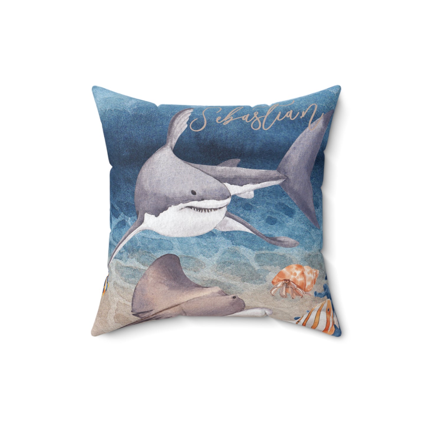 Nautical Polyester Square Cushion, Nautical cushion, Shark