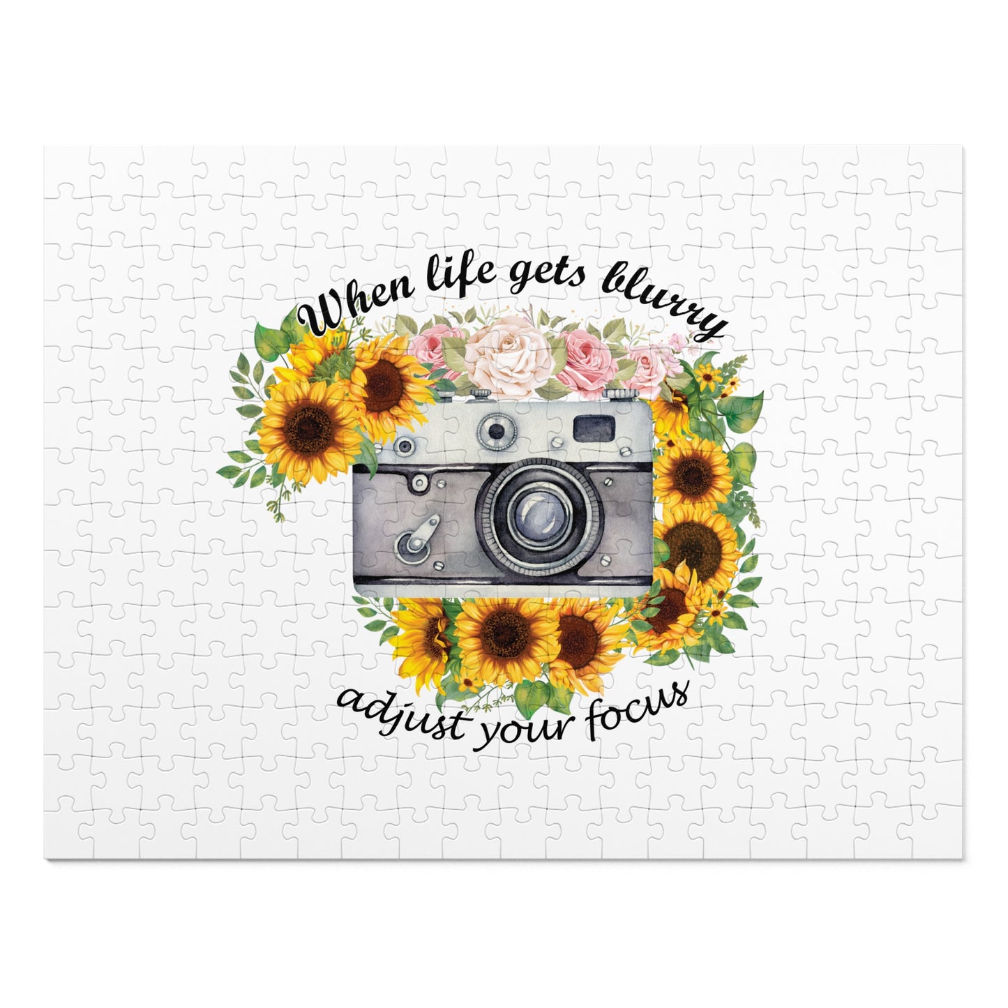 Jigsaw Puzzle, Sunflower, Camera, When life gets blurry adjust your focus, Personalised/Non-Personalised (30, 110, 252, 500,1000-Piece)