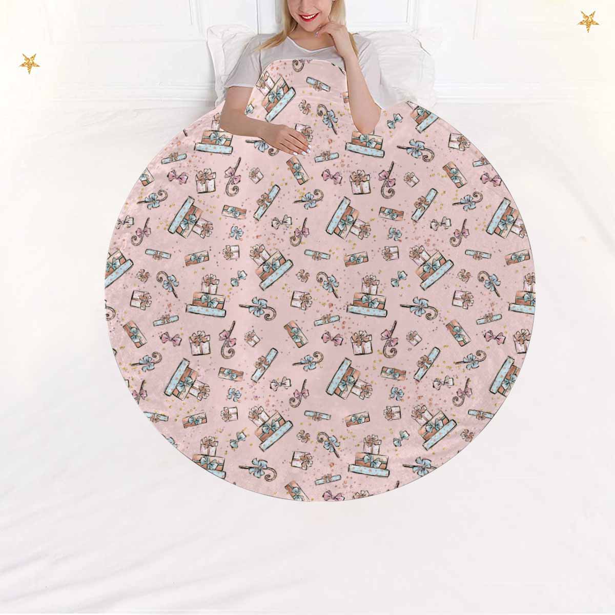 Pink Christmas  Circular Micro Fleece Blanket 60"
