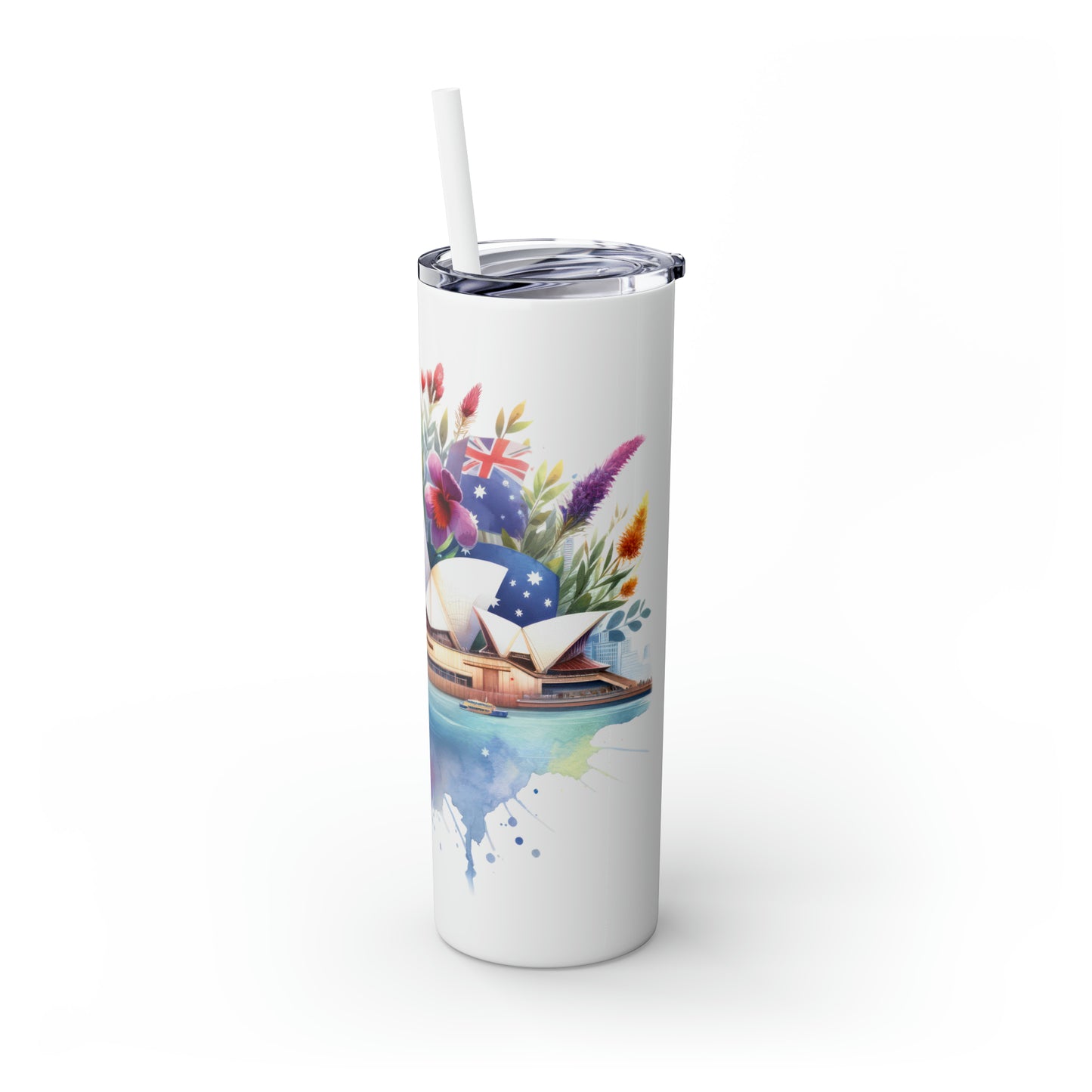 Skinny Tumbler with Straw, 20oz, Australia, Opera House, awd-1313