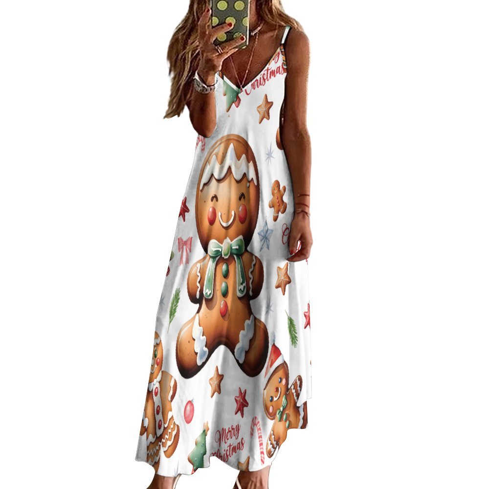 Gingerbread Christmas Spaghetti Strap Ankle-Length Dress Long dress