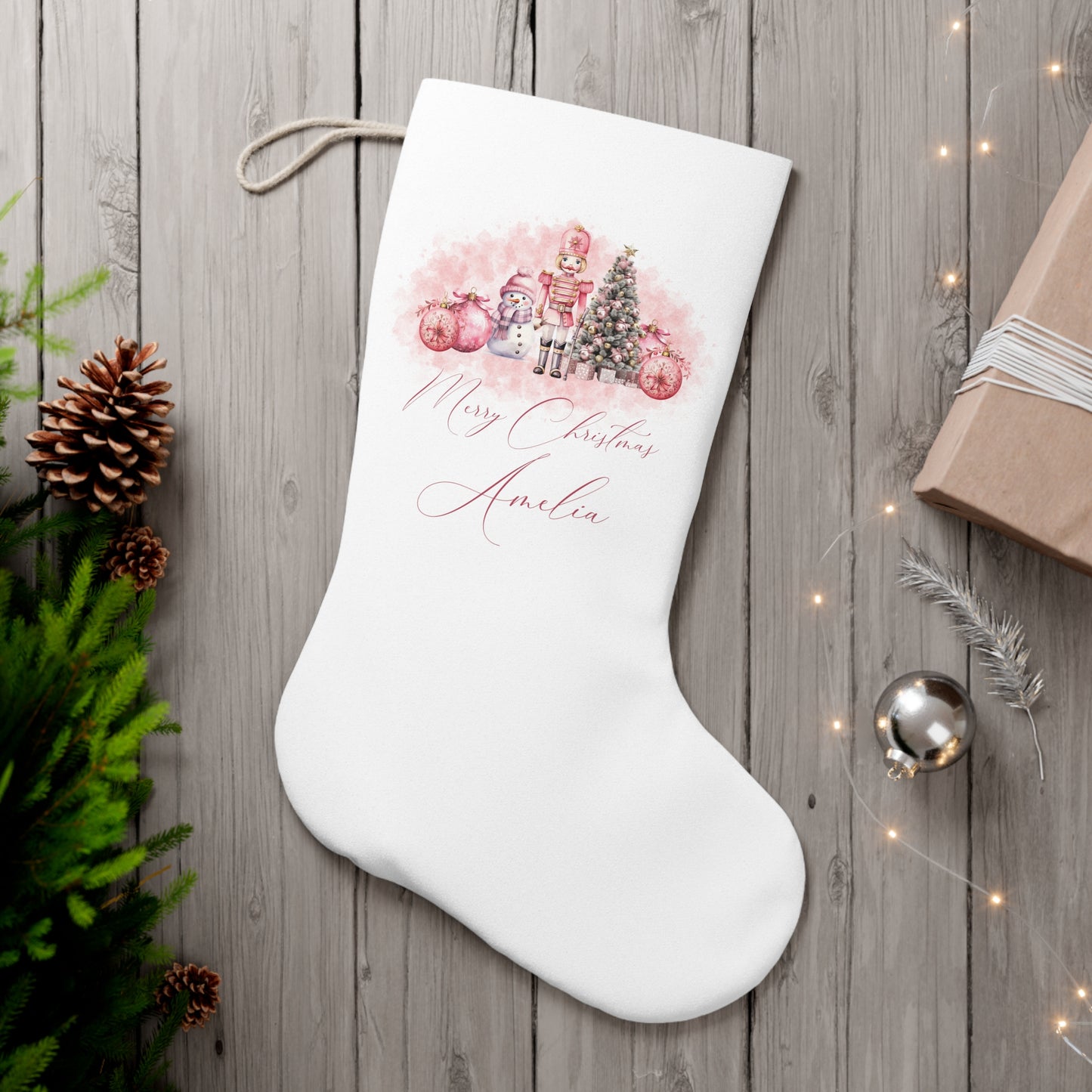 Personalised Santa Stocking, Pink Christmas Nutcracker