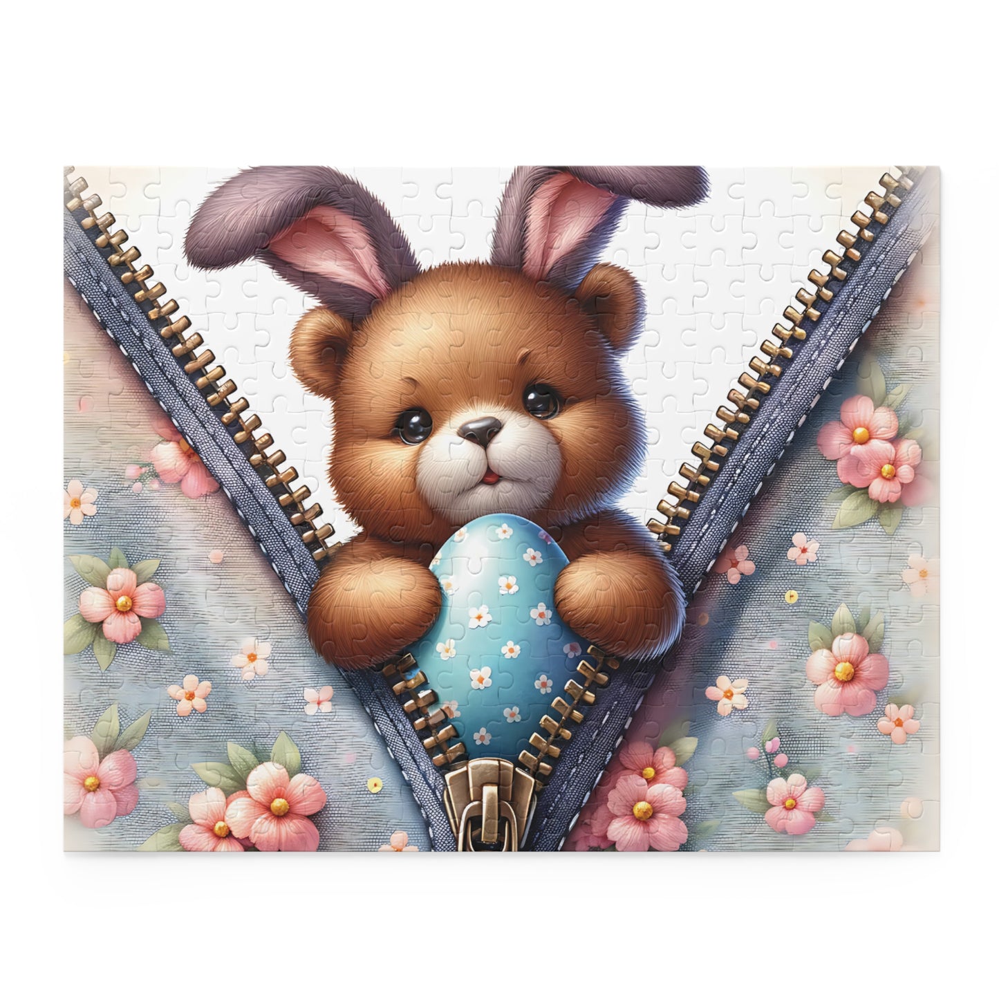 Personalised/Non-Personalised Puzzle, Easter, Bear with Bunny ears (120, 252, 500-Piece)