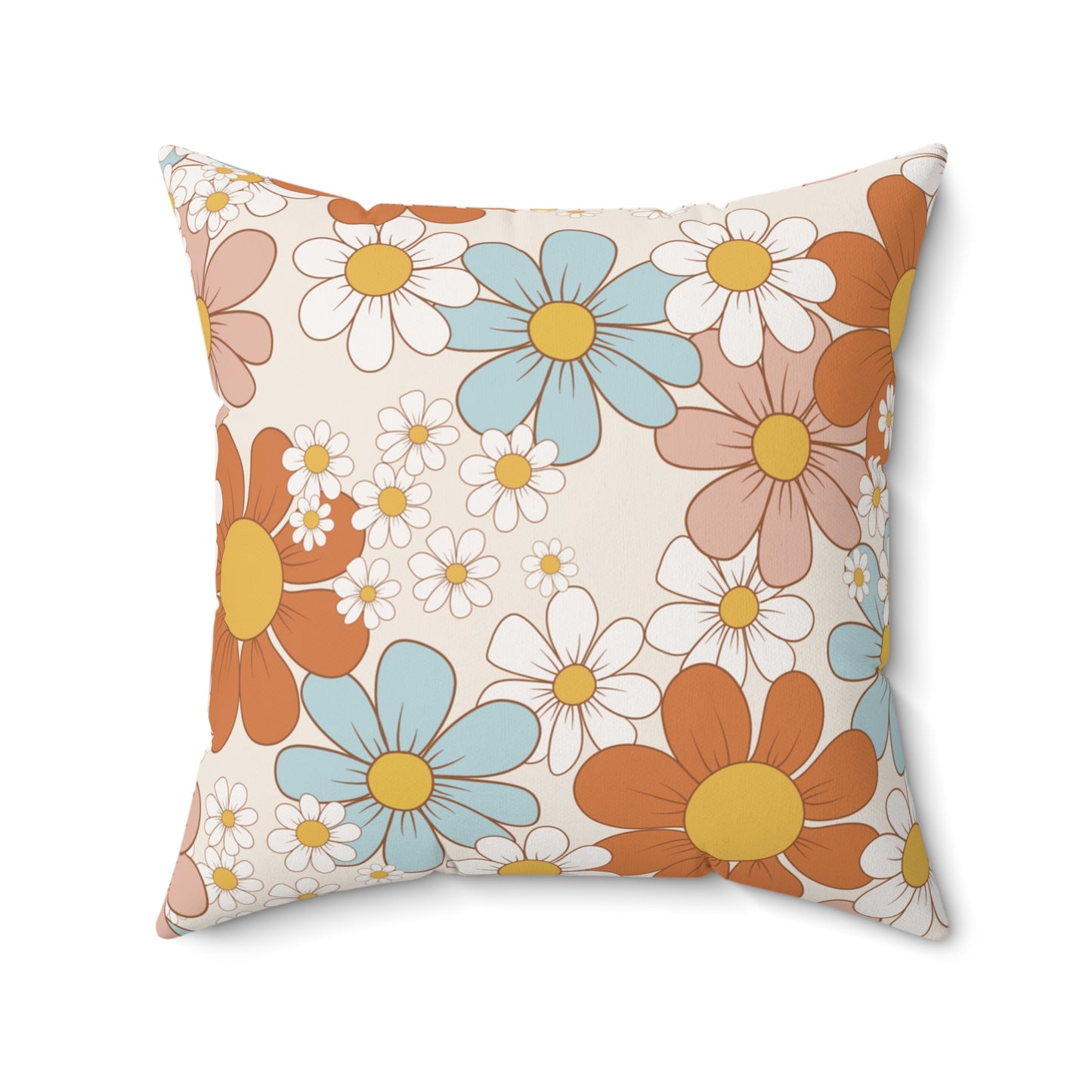 Spun Polyester Square Pillow, Retro Floral Cushion