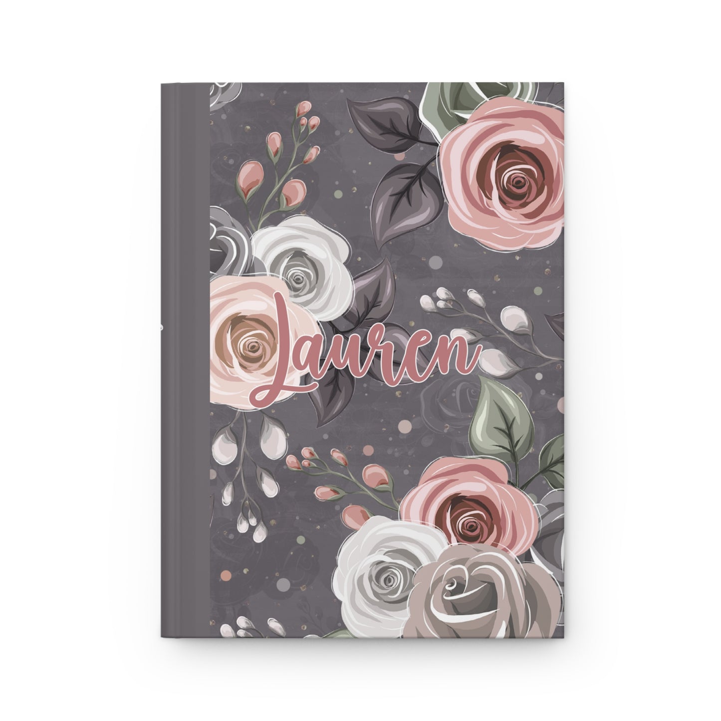 Personalised Hardcover Journal Matte, Grey and Pink Floral, awd-1416