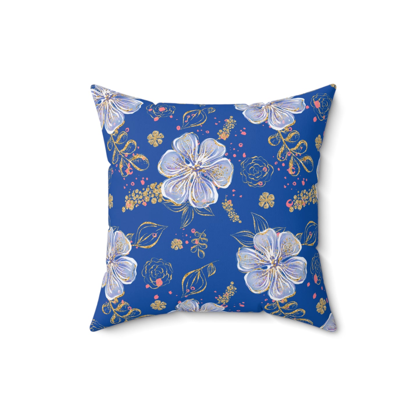 Spun Polyester Square Pillow, Blue Floral Cushion