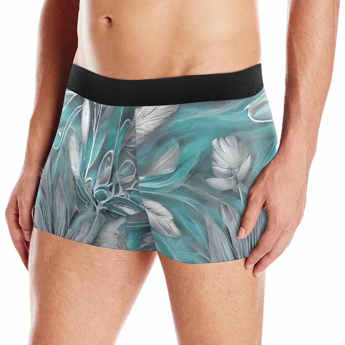 Green Elegant Large Print Floral AUS Men's All Over Print Boxer Briefs (Made In AUS)