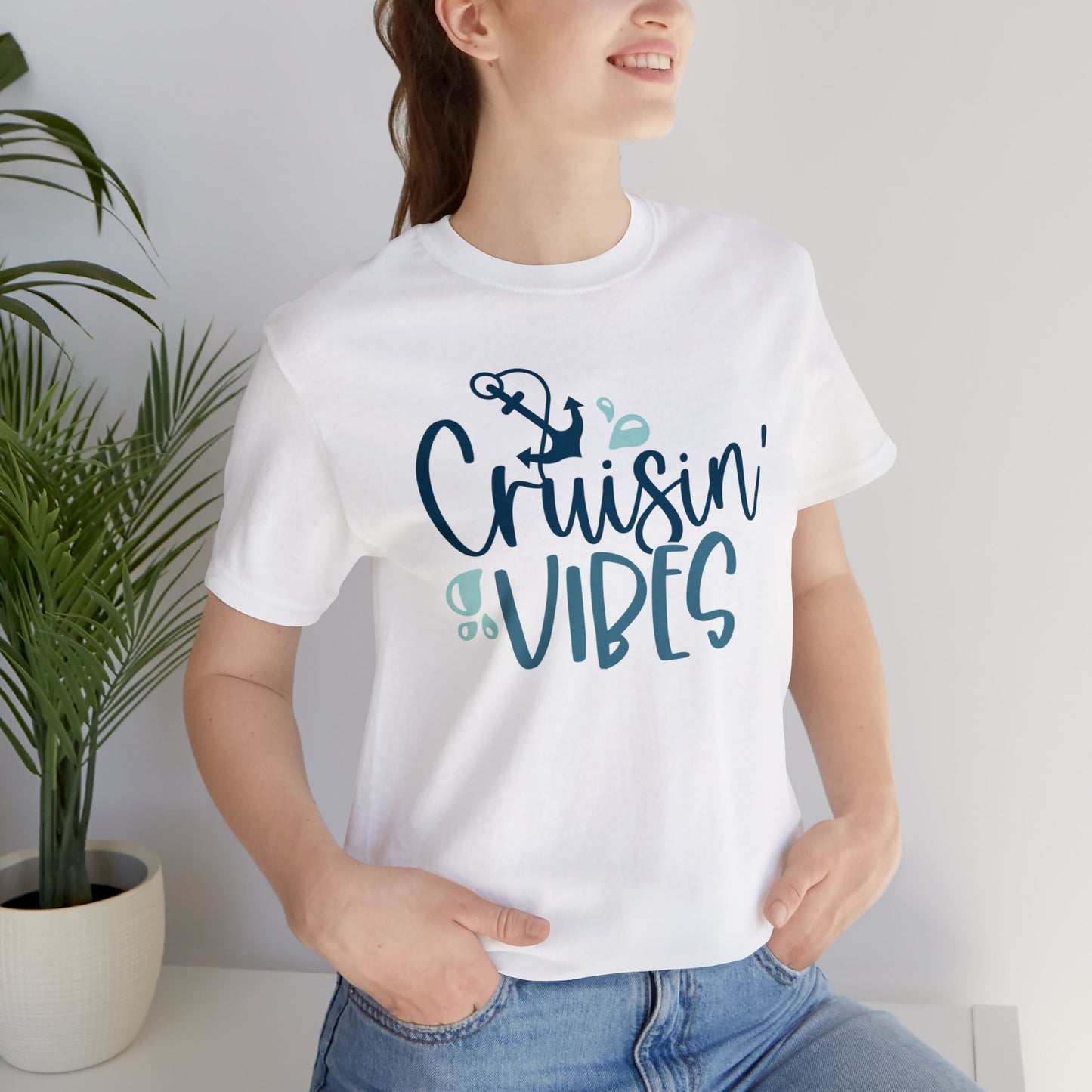 Unisex Cruise Vibes Jersey T-Shirt, Short Sleeve, Cruise TShirt, Cruisin'n Vibes 100% Cotton, Light Fabric 142 g/m²