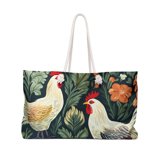 Personalised/Non-Personalised Weekender Bag, Chicken/Rooster, Large Weekender Bag, Beach Bag, Book Bag