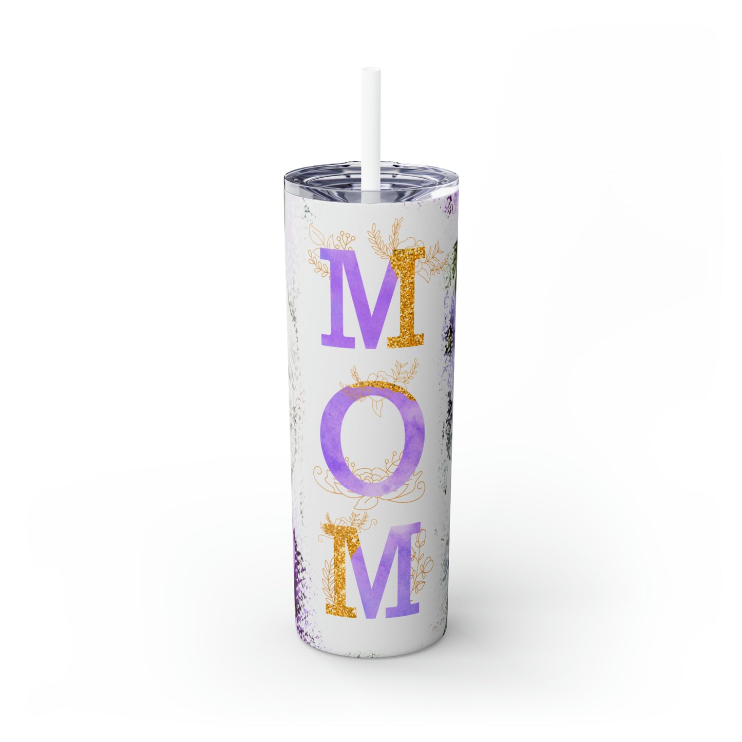 Skinny Tumbler with Straw, 20oz, Floral Mum, awd-532