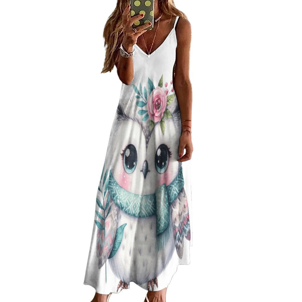 Owl Spaghetti Strap Ankle-Length Dress Long dress