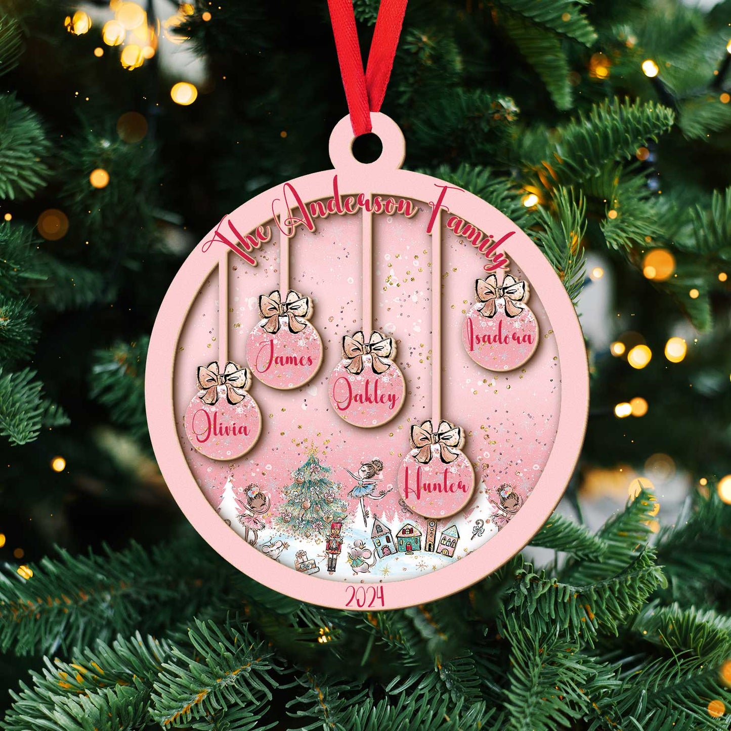 Layered Wooden Personalised Pink Christmas Bauble Ornament