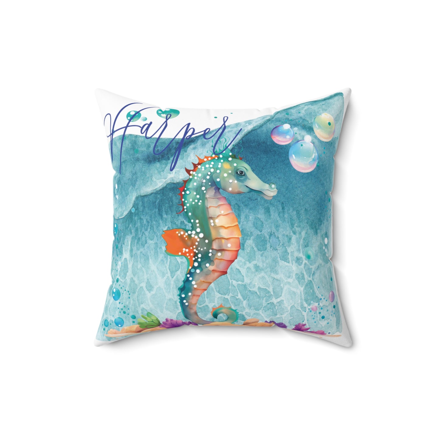 Personalised Polyester Square Cushion, Seahorse cushion