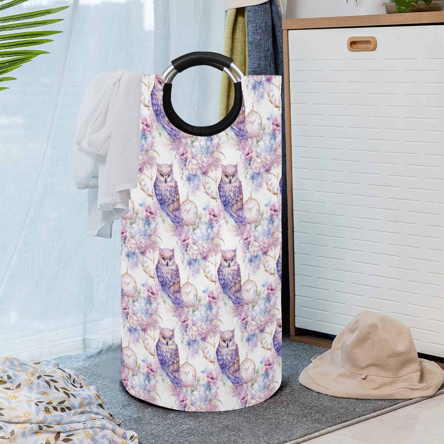 Pastel Owls  Round Laundry Basket